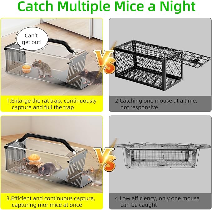 2025 Humane Mouse Trap Indoor Animal Humane Live Cage Trap,Sensitive Pedal Trigger,Extended Transparent Humanes Rat Trap Outdoor,Easy to Catch&Release Live Animal Trap for Rodent,Mole,Vole,Mice,Shrew