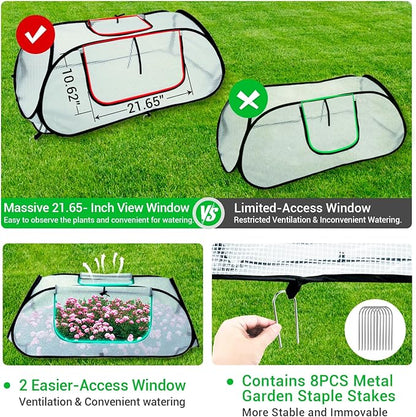 Garden Covers for Raised Beds, Pop Up Raised Garden Bed Cover, Garden Row Plants Cover Accelerator, Greenhouse Cover for Protecting Seedlings Fruits Vegetable Rows 45" L x 22" W x 16" H(2 Pack)
