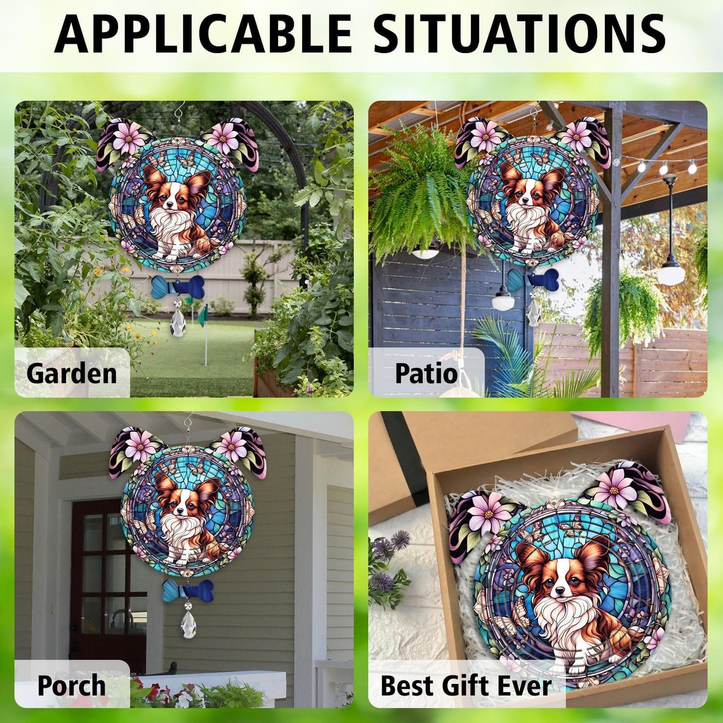 Papillon Dog Ears Wind Spinner, Papillon Wind Spinner Hanging for Yard and Garden V02