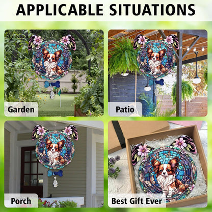 Papillon Dog Ears Wind Spinner, Papillon Wind Spinner Hanging for Yard and Garden V02