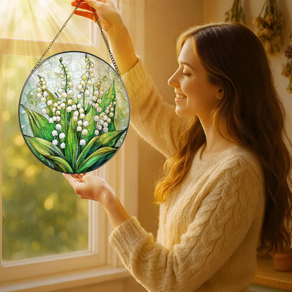 8'' Lily of the Valley Sun Catcher Ornament, Stained Glass Window Hanging, Suncatchers for Windows Hanging Ornaments, Window Decor | Flower Lover Gift, Mother's Day, Christmas, Birthday Gifts