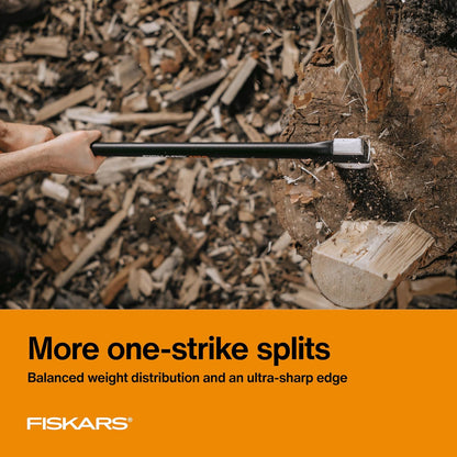 Fiskars X25 Splitting Axe, 28" Wood Splitting Axe for Medium to Large Size Logs with Shock Absorbing Handle and Sheath, Split Firewood, Forged Steel Blade, Bushcraft Gear and Camping Hatchet