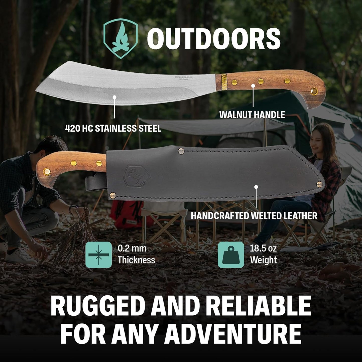 Condor Tool & Knife Mini Duku Heavy Duty Machete with Sheath, Walnut Handle - Hand Crafted Welted Leather Sheath - Camping Machete Knife - 10.5in Blade - 18.5oz