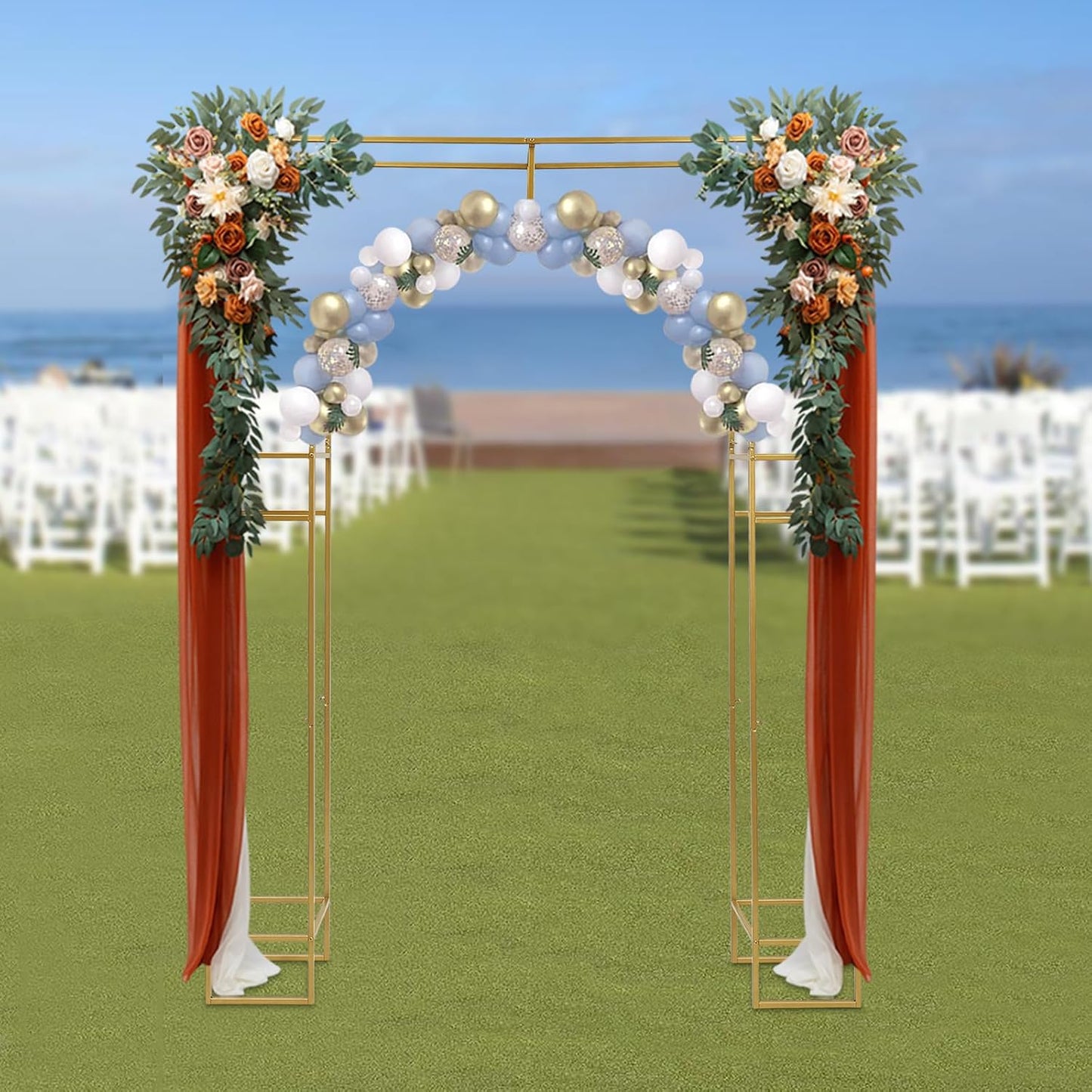 Wedding Arch Backdrop Stand, Gold Double Square Arch Backdrop Stand for Ceremony, 7.87ft Tall Metal Open Balloon Arches Garden Arbor Frame for Photo Background Decoration