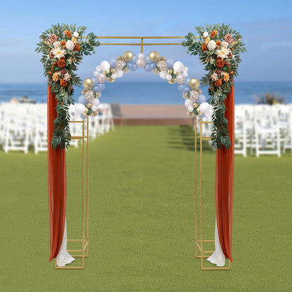 Wedding Arch Backdrop Stand, Gold Double Square Arch Backdrop Stand for Ceremony, 7.87ft Tall Metal Open Balloon Arches Garden Arbor Frame for Photo Background Decoration