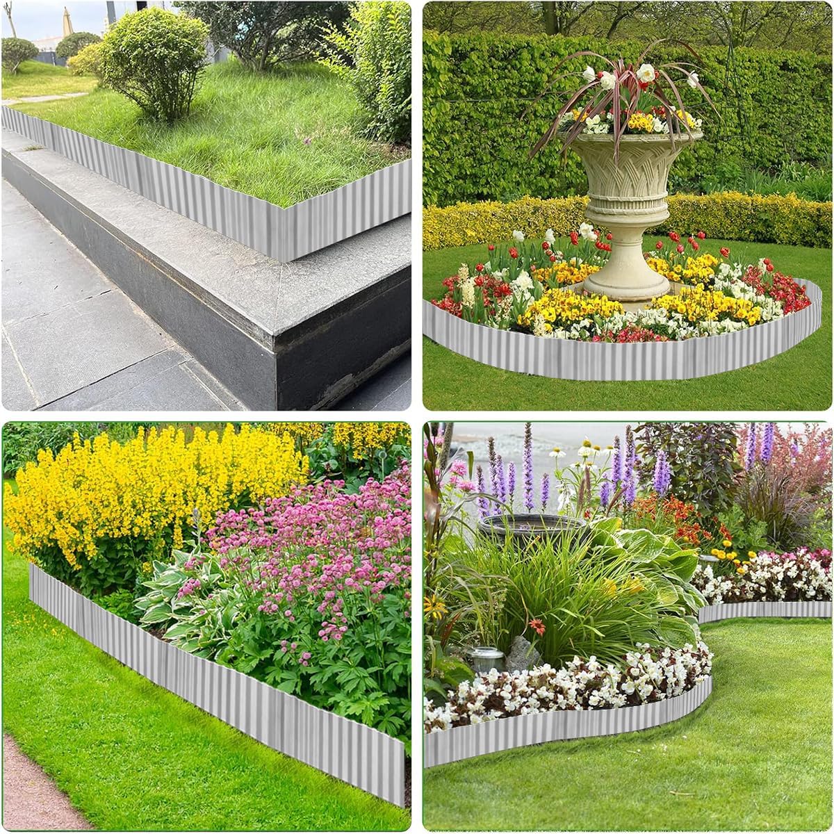 Corrugated Metal Garden Edging 6inch x 40ft, Landscape Edging Border, Flower Bed Edging Borders, Galvanized Edging Long Strips Yard Border for Lawn Edging Borders, Plants, Walkways (Silvery)