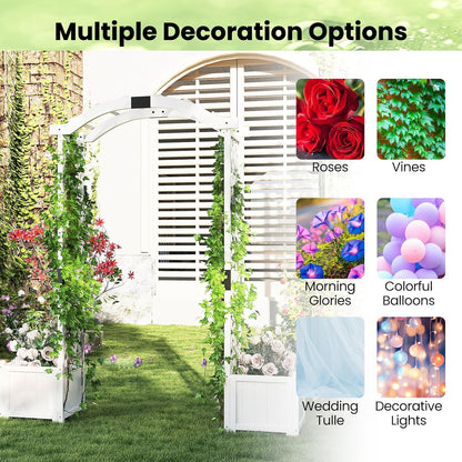 Happygrill Garden Arbor with Planter Boxes, Outdoor Wedding Arch with Trellis for Climbing Plants Vine Vegetables Herbs, Wooden Arbor Archway for Ceremony, Party (White)
