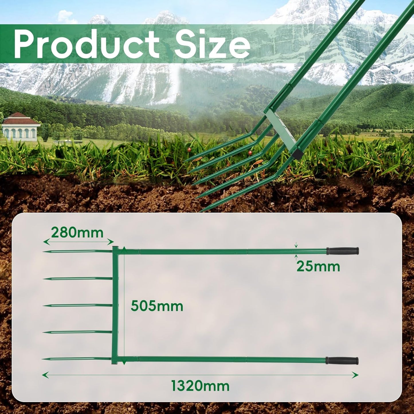 Broad Fork, Broad Fork for Gardening Heavy Duty 20" Wide, 55" Tall – Heavy-Duty Hand Tiller for Digging, Cultivating & Aerating Clay Soil. Ergonomic U-Shaped Design for Comfortable Gardening & Farming