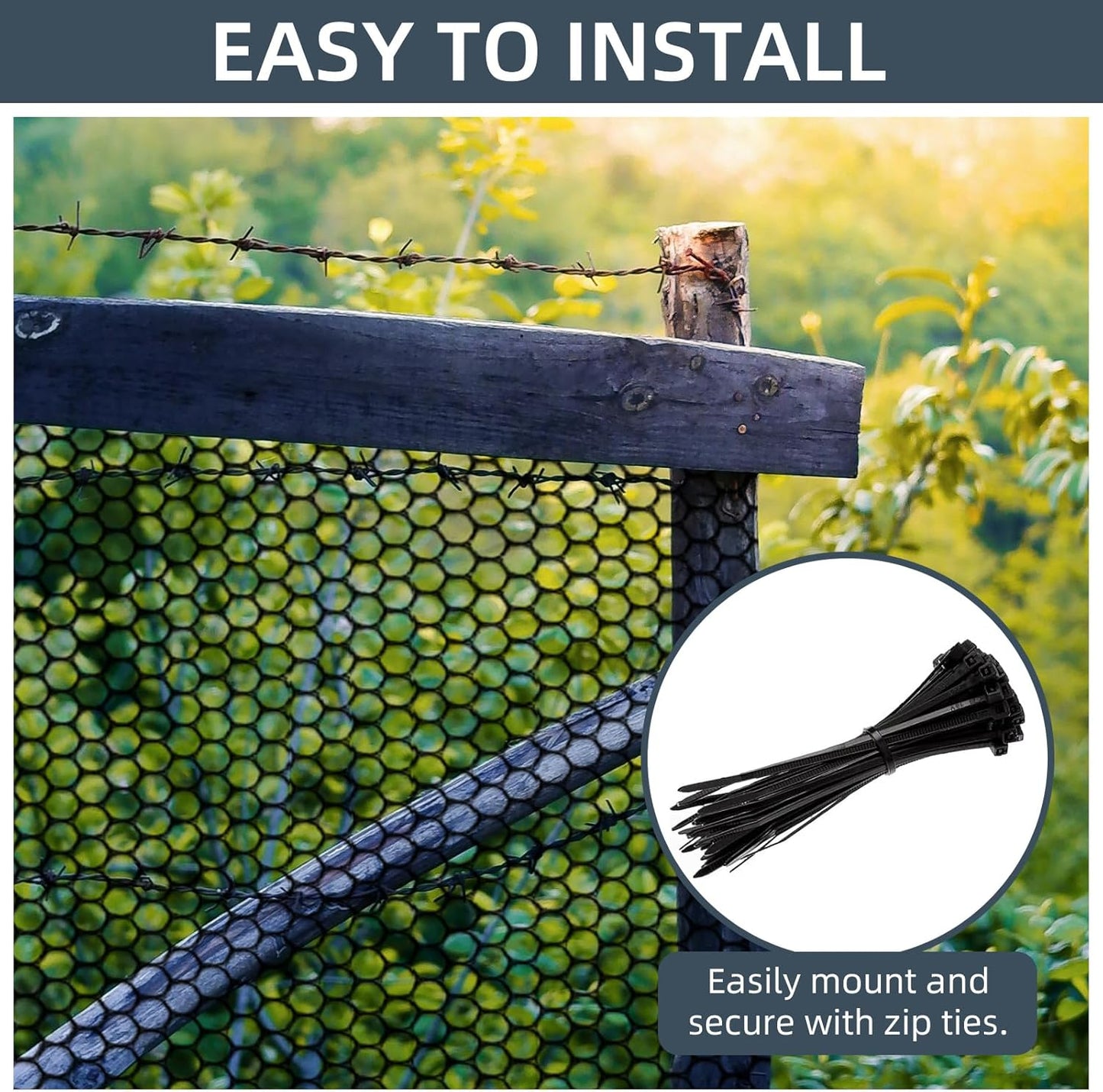Plastic Wire Mesh Fence, 15.7IN x 50FT Versatile Fencing Netting for Poultry and Animal Barrier With 150 Zip Ties - Garden & Farm, Black
