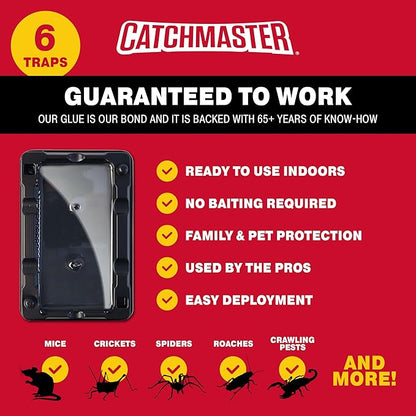 Catchmaster Mouse & Insect Glue Traps 6-Pk, Adhesive Rodent & Bug Catcher, Mouse Traps Indoor for Home, Sticky Glue Boards for Mice and Insects, Pest Control for House & Garage
