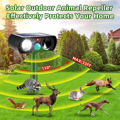 2Pack Solar Deer Repellent Device Ultrasonic Repellent Outdoor Solar Animal Repeller with LED Strober Light&Motion Sensor,2025 Cat Deterrent Outdoor to Scare Squirrel Raccoon Skunk Rabbit