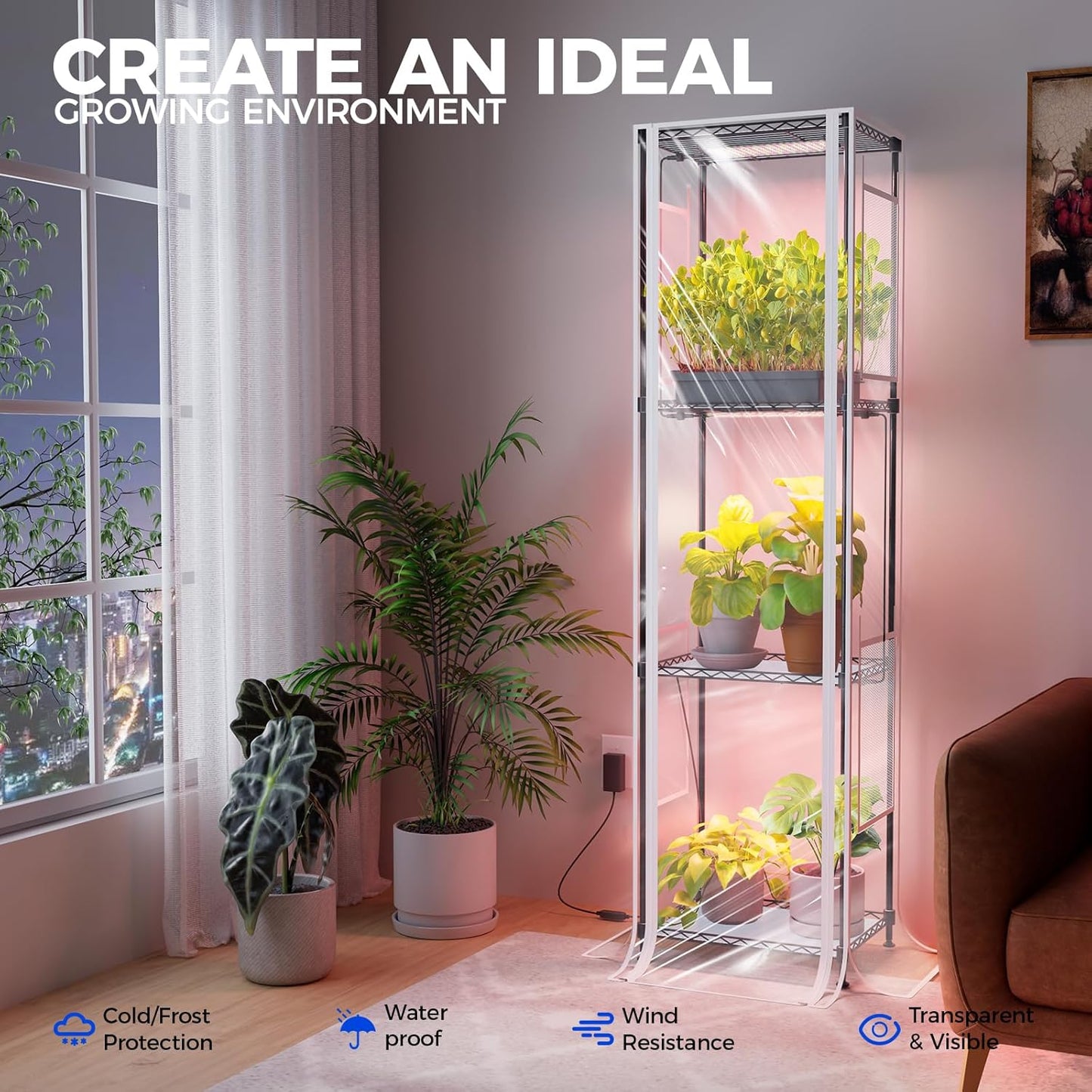Barrina CX83Z Indoor Greenhouse with Grow Light, 4-Tier Corner Plant Stand, 30W Full Spectrum Growing Light Panels, Mini Greenhouse with Tent for Seed Starting, 3/6/12h Timer, 15.7 x 11.8 x 59.1IN
