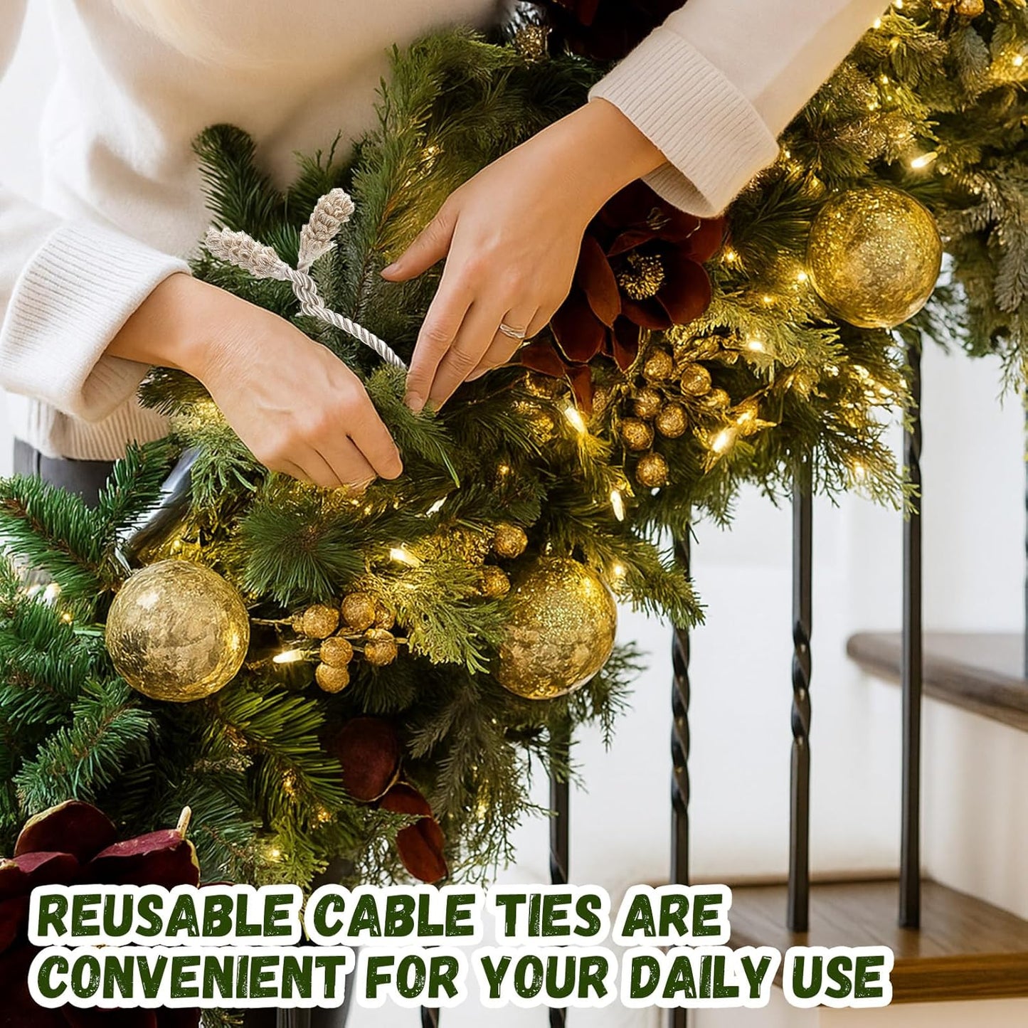 Shappy 24 Pieces Christmas Garland Banister Ties Christmas Decorative Reusable and Flexible Twist Ties for Garland, Banister Home Decoration (Ivory)