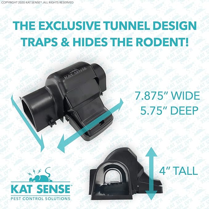 Kat Sense Dual Covered Rat & Chipmunk Traps Set of 2 - Humane Rat Trap Indoor & Outdoor Use, Hinders Accidental Triggering, Tunnel Mouse Trap Design, Touch-Free, Snap Traps for Rats, Mice, Chipmunks