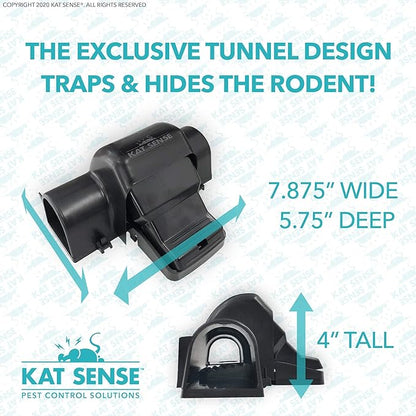 Kat Sense Dual Covered Rat & Chipmunk Traps Set of 2 - Humane Rat Trap Indoor & Outdoor Use, Hinders Accidental Triggering, Tunnel Mouse Trap Design, Touch-Free, Snap Traps for Rats, Mice, Chipmunks