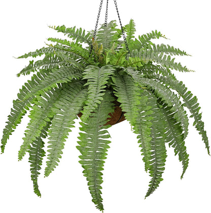 Fake Hanging Plants Large Boston Fern Artificial Plants Outdoor Realistic Fake Ferns with Palm Basket Silk Plants Ferns Hanging Plant Artificial Decor for Home Front Porch Window Garden - Dusty Green
