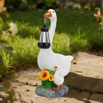 Solar Porch Goose Statue, Outdoor Goose Decor with Lantern for Yard Lawn Patio Balcony, Birthday Christmas Housewarming Gifts for Mom, Grandma, Women, 20 Inch, Resin