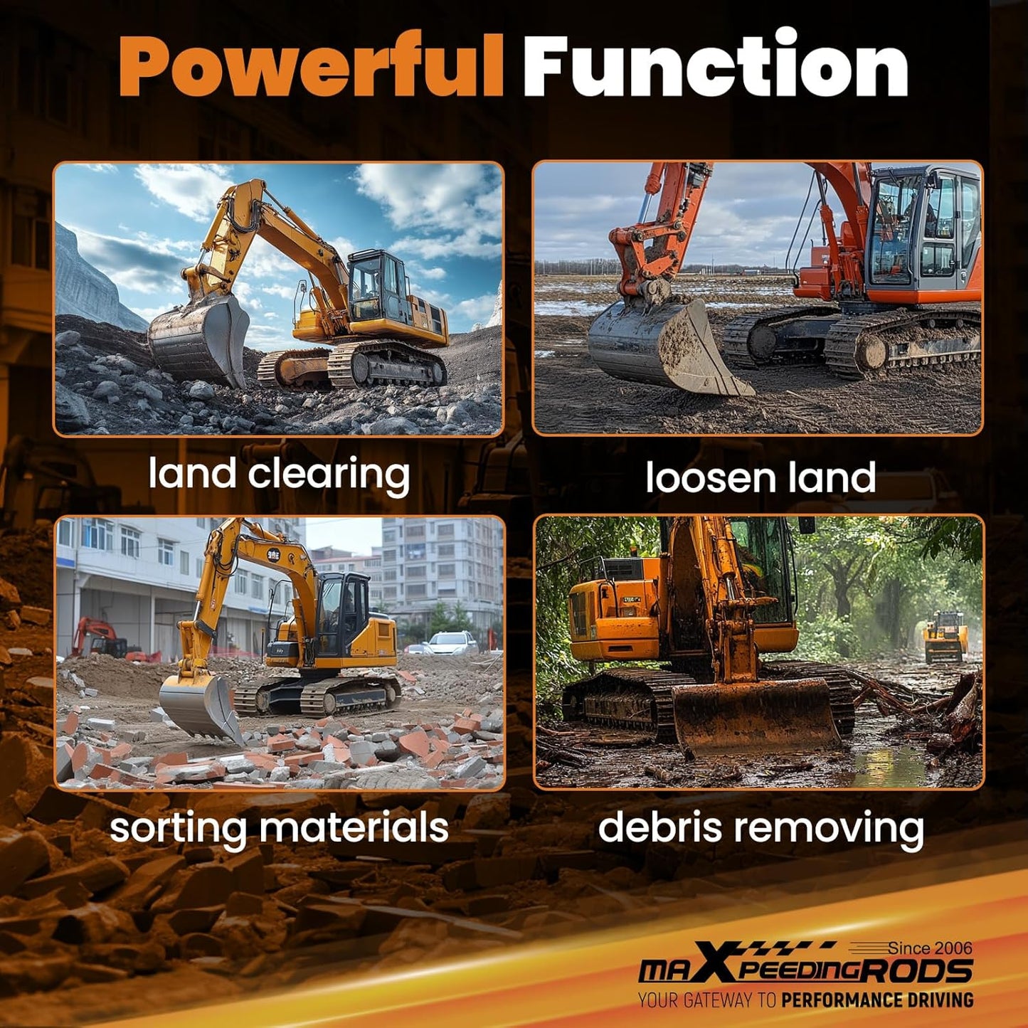 maXpeedingrods Mini Excavator Rake, Wide Backhoe Rake for 0.8-1.5T Excavators, Hydraulic Tilt Excavator & Backhoe Attachment for Excavator