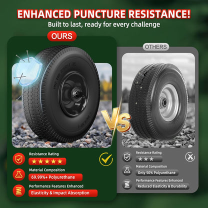 4.10/3.50-4 Tire and Wheel Flat Free,10-Inch Solid Wheel Replacement with 5/8 Extra 3/4 &1/2 Bearings,2.2" Offset Hub -Compatible with Hand Truck,Wheelbarrow,Dolly(Wave,Black)