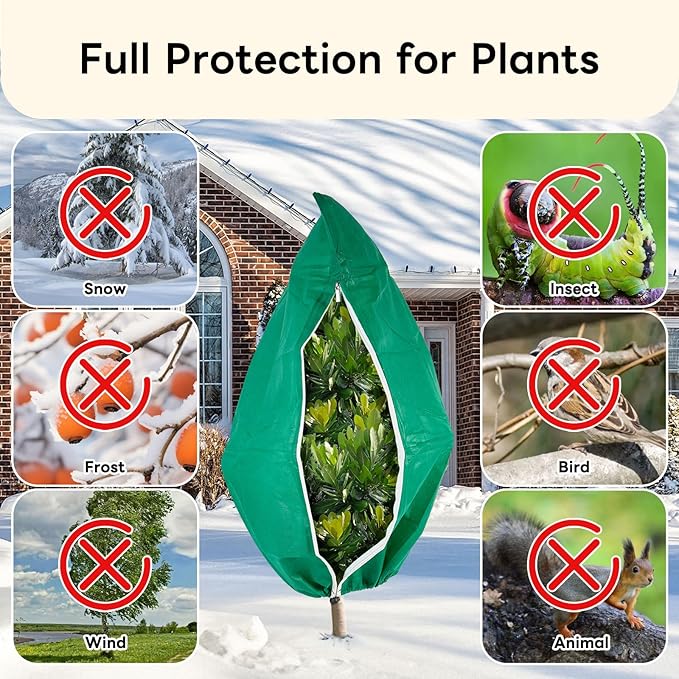 Plant Covers Freeze Protection 23.6" W X 31.5" H Thicker Outdoor Winter Frost Cloths Blankets with Zipper Drawstring, 2 Packs Reusable Garden Tree Cover Bags for Cold Weather Fruit Tree Shrub Potted