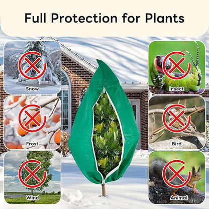 YATHO Plant Covers Freeze Protection 2 Packs 47.3" W X 71" H Thicker Large Outdoor Winter Frost Cloths Blankets with Zipper Drawstring, Reusable Garden Tree Cover Bags for Fruit Tree Shrub Potted