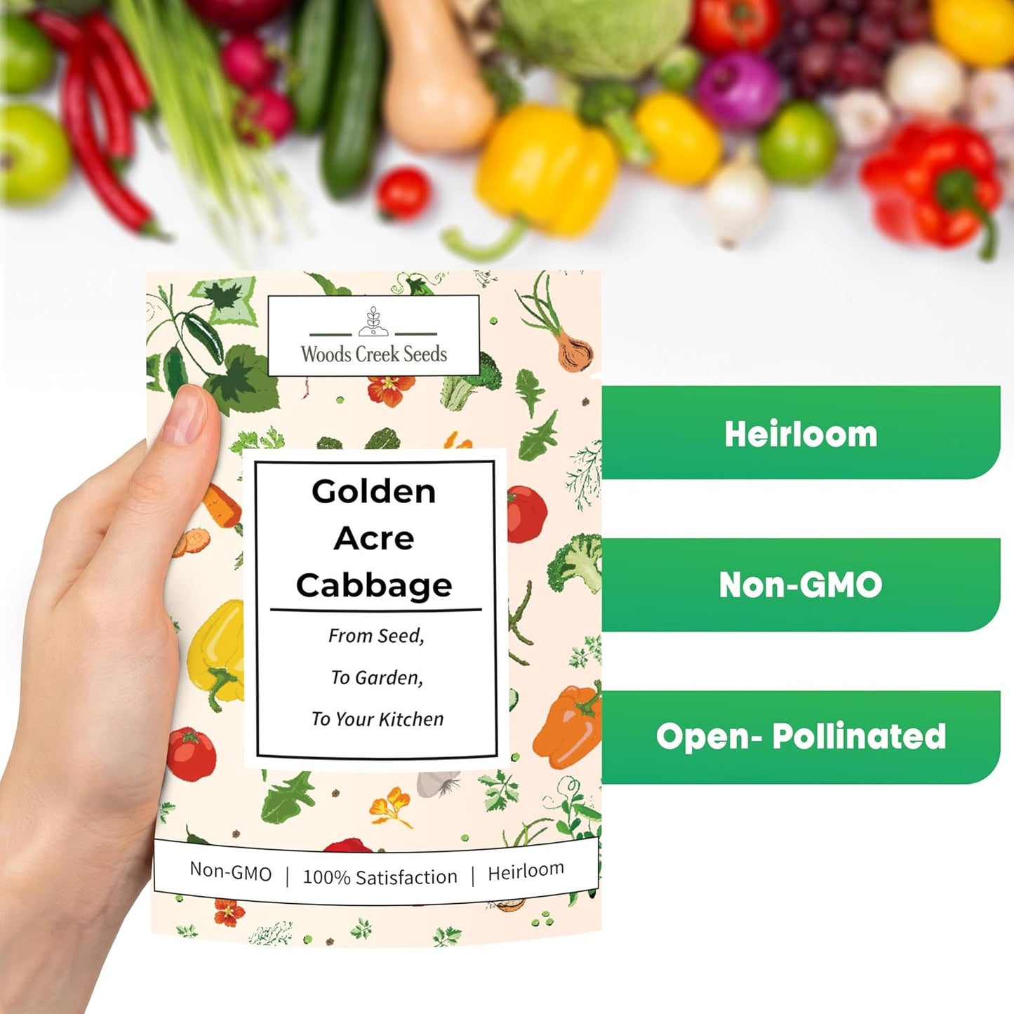 Woods Creek Seeds: Golden Acre Cabbage Seeds for Planting - Over 700 Heirloom Non-GMO Green Cabbage Seeds - Beginner-Friendly Vegetable Seed for Home, Indoor or Outdoor Gardeners