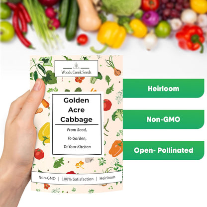 Woods Creek Seeds: Golden Acre Cabbage Seeds for Planting - Over 700 Heirloom Non-GMO Green Cabbage Seeds - Beginner-Friendly Vegetable Seed for Home, Indoor or Outdoor Gardeners
