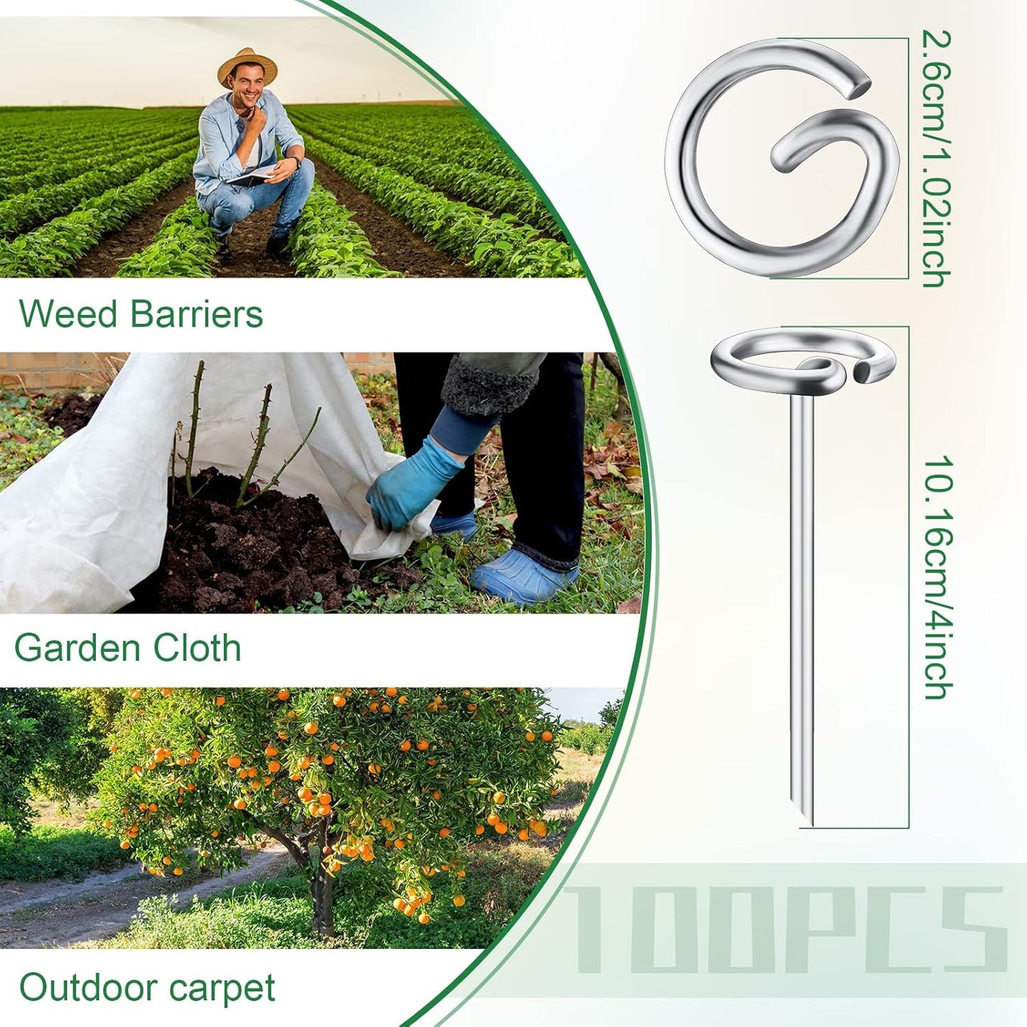 Therwen 100 Pcs Circle Top Landscape Pins Bulk Garden Landscape Staples Galvanized Heavy Duty Stakes Landscape Pins for Landscaping and Securing Lawn Fabric Weed Barrier(4 Inch)