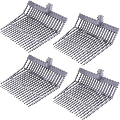 Lasnten 4 Pcs Manure Fork Head Bulk 18 Tines Pitch Fork Replacement Head with Screws and Nuts Durable Stable ABS Plastic Pitchfork for Horse Stall Picking up Manure
