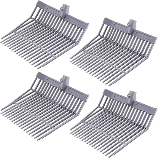 Lasnten 4 Pcs Manure Fork Head Bulk 18 Tines Pitch Fork Replacement Head with Screws and Nuts Durable Stable ABS Plastic Pitchfork for Horse Stall Picking up Manure