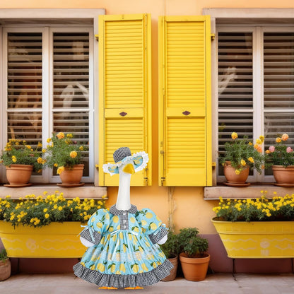 Lolita Goose Outfit Set for 23'' H Plastic Porch Cement Statue Cute Lolita Skirt Fall Spring Summer Goose Costume for Indoor Outdoor Yard Lawn Patio Art Decor(Lemon)