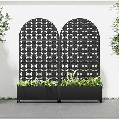 Casaphoria 72"x35" Metal Raised Garden Bed with Trellis(2 Pack),Outdoor Planter Box with Wheels & Drainage Holes for Climbing Plants, Flowers,Elevated Garden Kit, Black-Brick-Arched