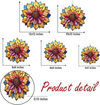 Mandala Sunflower Acrylic Suncatcher Stained Glass Effect Window Car Hanging Christmas Ornament Indoor Outdoor Decor Garden Sun Catcher Panel for Sunflower Lover for Women Mom Grandma