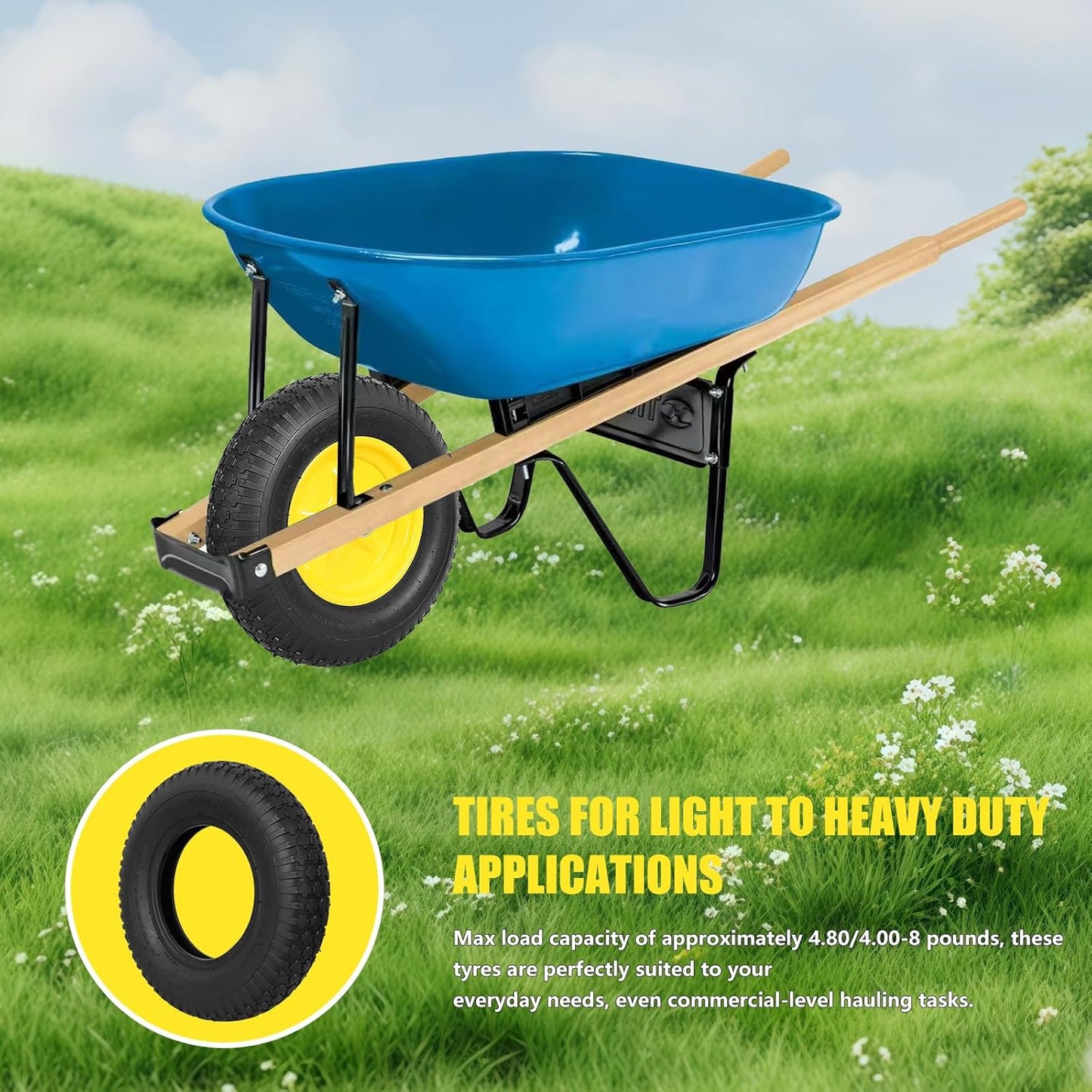Upgrade 4.80/4.00-8 Tire and Inner Tube Set - Thick Replacement Pneumatic Rubber Wheelbarrow Tire - Wheel Barrow Wheels and Tires for Hand Truck Garden Cart 1 Pack