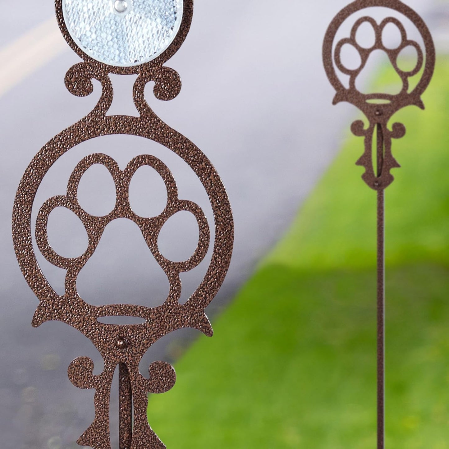 Touch of Class Pathways Reflective Driveway Marker Stake Set of Two for Outdoor Use | Paw Print Design | Personalized Tall Reflector Set of 2 | Weathered Bronze Durable Finish
