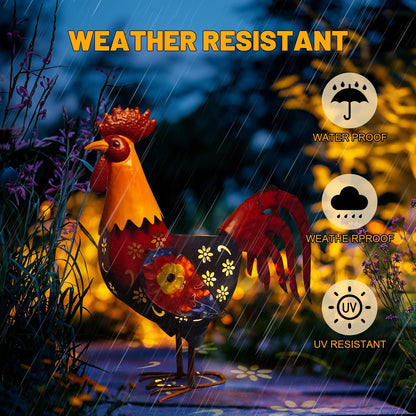 LIFFY Metal Chicken Yard Art,18" Solar Rooster Garden Statues Outdoor,Farm Animal Lawn Decorations Outside,Unique Gift for Home Decor & Rooster Lovers