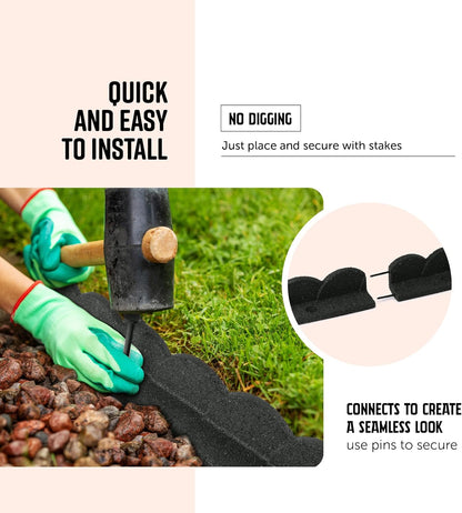 Playsafer L Shaped Flexible Rubber Scalloped Edger for Lawns Landscaping and Playground | Easy No Dig Installation| 4' Long (6, Dark Gray)