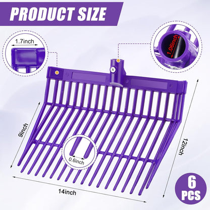 Lasnten 6 Pcs Manure Fork Head Bulk 18 Tines Pitch Fork Replacement Head with Screws and Nuts Durable Stable ABS Plastic Pitchfork for Horse Stall Picking up Manure(Purple)