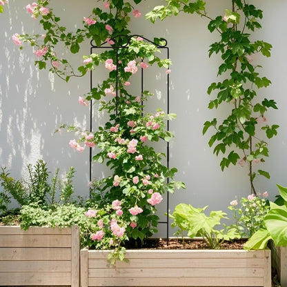 32 Inch Metal Plant Trellis for Climbing Plants Outdoor，4 Pack Garden Trellis for Potted Climbing Plants Indoor Houseplants Flowers Vine Ivy,Black,Rectangle