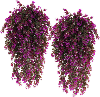 RECUTMS Artificial Hanging Plants Outdoors Faux Greenery Realistic Outdoor Porch Ferns,4 Pcs (Fuchsia)