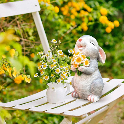Solar Rabbit Garden Statues Outdoor Bunny Decor Resin Rabbit Figurine Holding Sunflower with LED Lights for Proch Patio Lawn Yard Christmas Mothers Day Gardening Gifts for Mom Grandma