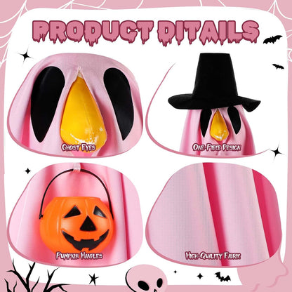 Halloween Porch Goose Outfit Ghost Lawn Goose Clothes with Pumpkin Bag for 23" Disco Plastic/Cement Outdoor Patio Yard Lawn Art Decoration(Pink,Matte)