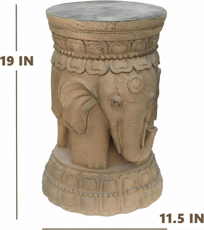 ZOEJADE Maharajah Elephant Lotus Statue Resin Stool Majestic Pedestal Sculpture Antique Buddha Collectibles Outdoor Garden Table Stand Holder for Home Courtyard Lawn Patio Decor Indoor Good Luck