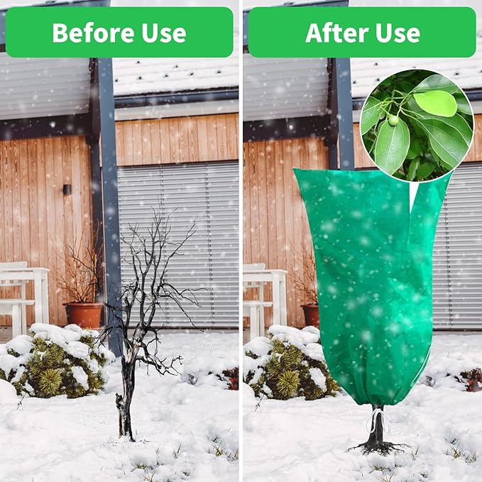 4 Pack Plant Covers Freeze Protection, 32''W x 48''H 2.5oz/yd² Winter Tree Frost Blankets Frost Cloths Protectors Bag Cover with Zipper Drawstring for Outdoor Plants Shrub Fruit Trees Potted