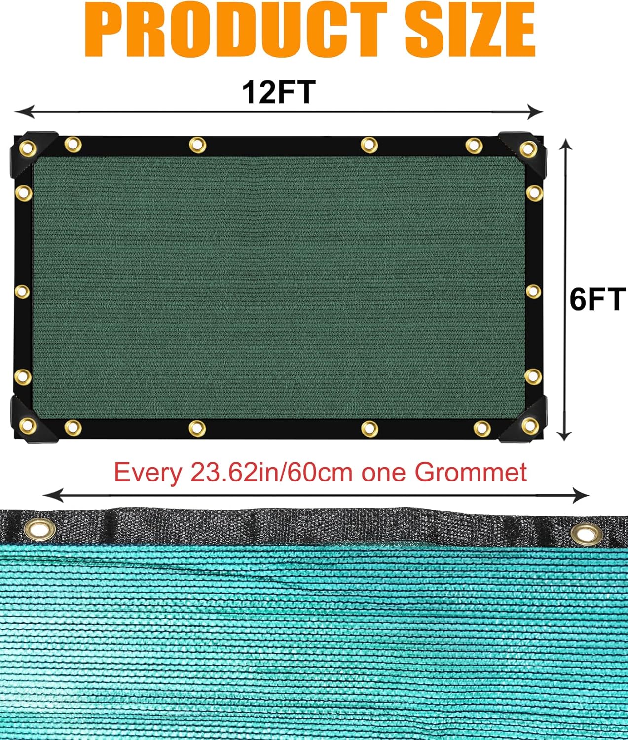 E.share 70% Shade Cloth for Garden, 12 Ft X 6 Ft Sun Shades Outdoor Patio with Grommets for Plant Covers,Porch Screen,Pergola Shade Cover,Greenhouse,Green