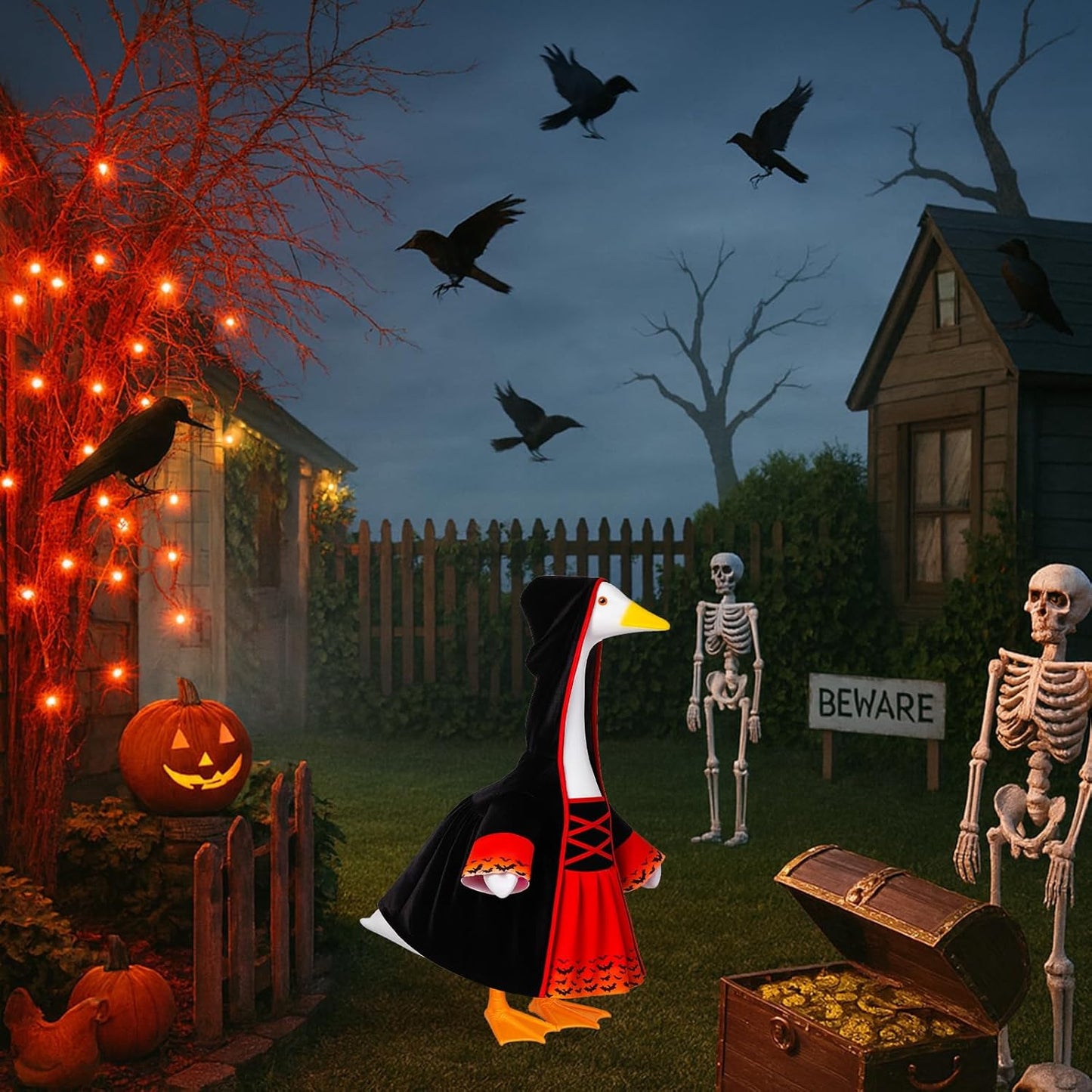 Halloween Goose Outfit Witch Lawn Porch Goose Clothes Fall Halloween Geese Costume for 23" Geese Outdoor Patio Yard Lawn Decoration