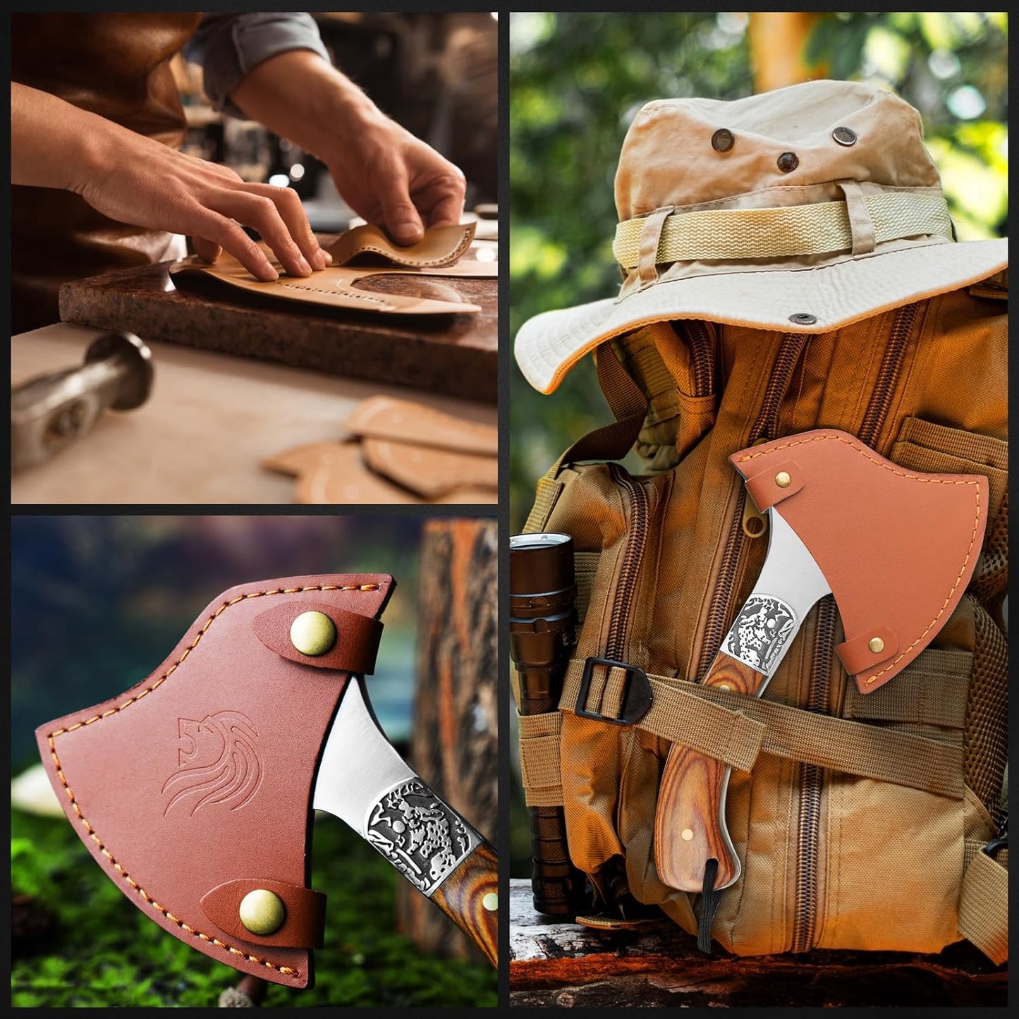NedFoss Warthog Camping Axe, 9" Full Tang Small Axe with Leather Sheath, Survival Hatchet with Wood Handle, Tomahawk for Outdoor Backpacking, Bushcraft, Hiking