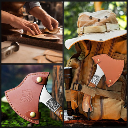 NedFoss Warthog Camping Axe, 9" Full Tang Small Axe with Leather Sheath, Survival Hatchet with Wood Handle, Tomahawk for Outdoor Backpacking, Bushcraft, Hiking
