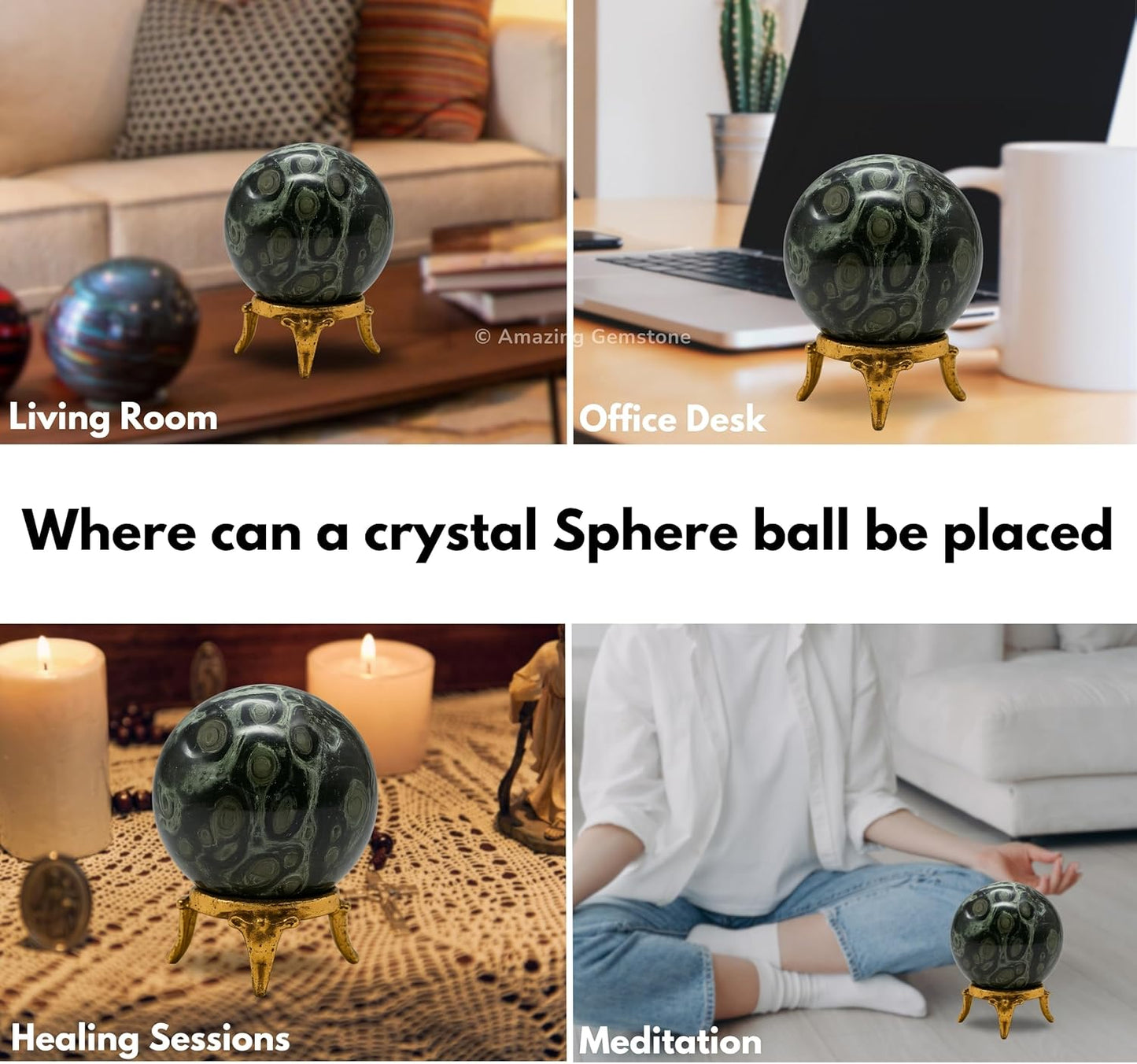 Amazing Gemstone Kambaba Jasper Crystal Ball with Stand - 2 Inches Crystal Sphere Meditation Balls for Witchcraft and Decorative Balls