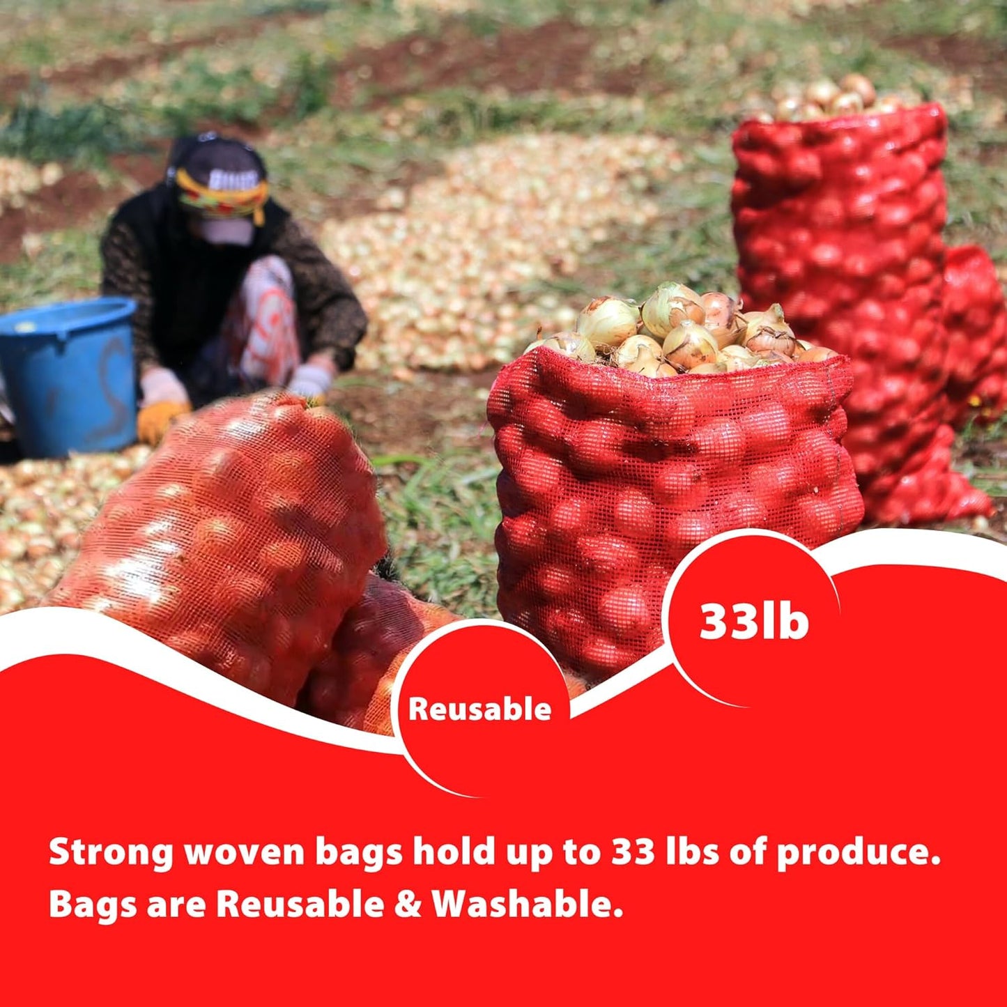 300 Pack 20'' x 14'' Mesh Onion Bags, Reusable Drawstring Fresh Produce Storage Bags for Onions, Vegetables, Potatoes, Citrus, Crawfish Firewood